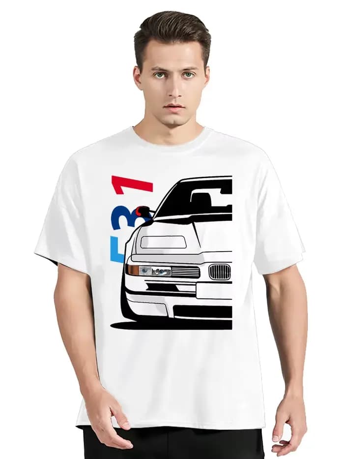 T-shirt en coton à col rond imprimé voiture classique pour hommes