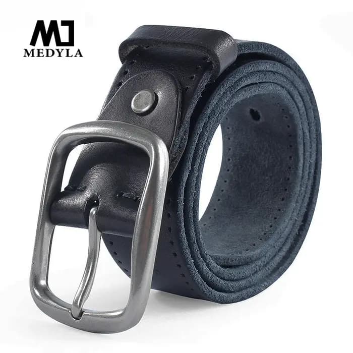 MEDYLA-Jeans en cuir véritable souple pour hommes, ceinture de pantalon décontractée, environnement,