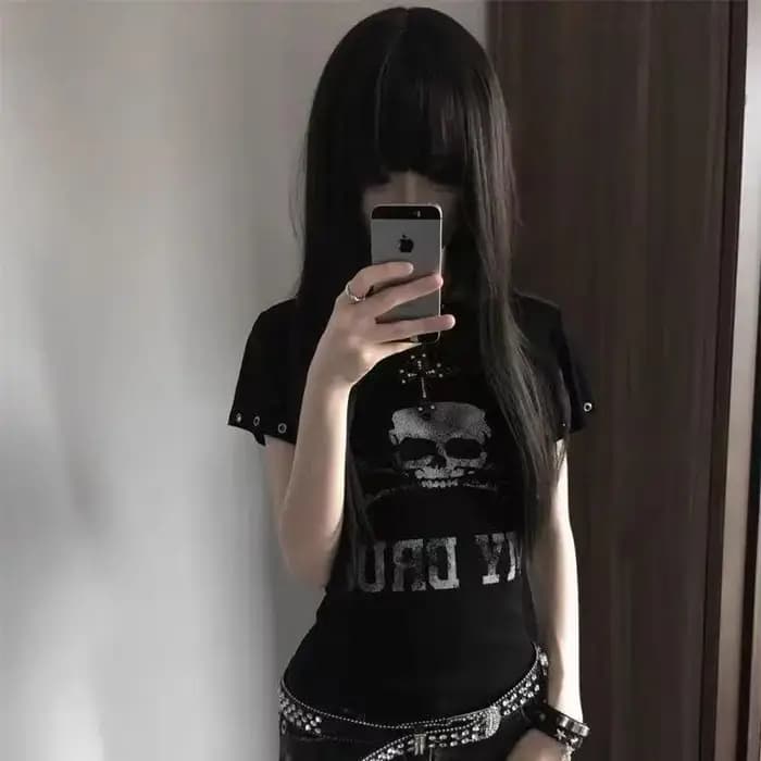 Seeslim Goth Print T-shirt femme manches courtes gothique graphique