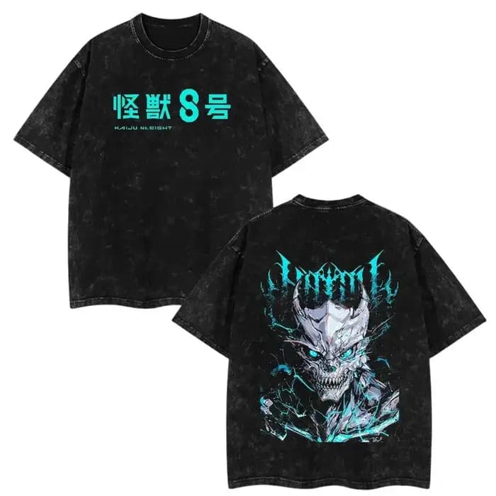 Anime Kaiju NO.8 T-Shirt imprimé pour hommes vêtements Hip Hop Y2k Vintage lavé
