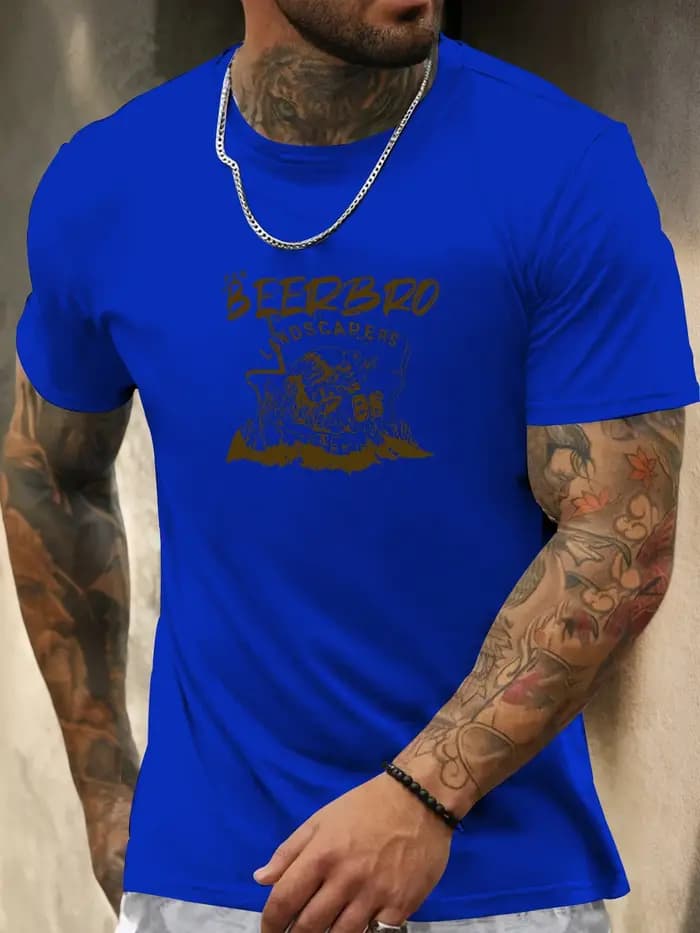 T-shirt à manches courtes beerbro chemise imprimée à motif 100 % coton pour hommes été col rond respirant mode