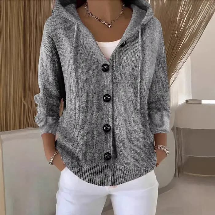 Nouveau sweat à capuche femmes à manches longues tricoté hauts Cardigan veste bordure bouton pull
