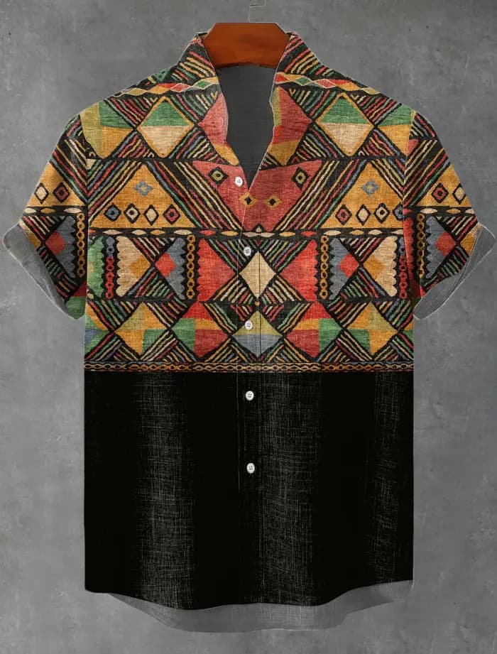 2025 Vintage Style africain hommes rétro ethnique Tribal à manches courtes chemise hauts mode décont