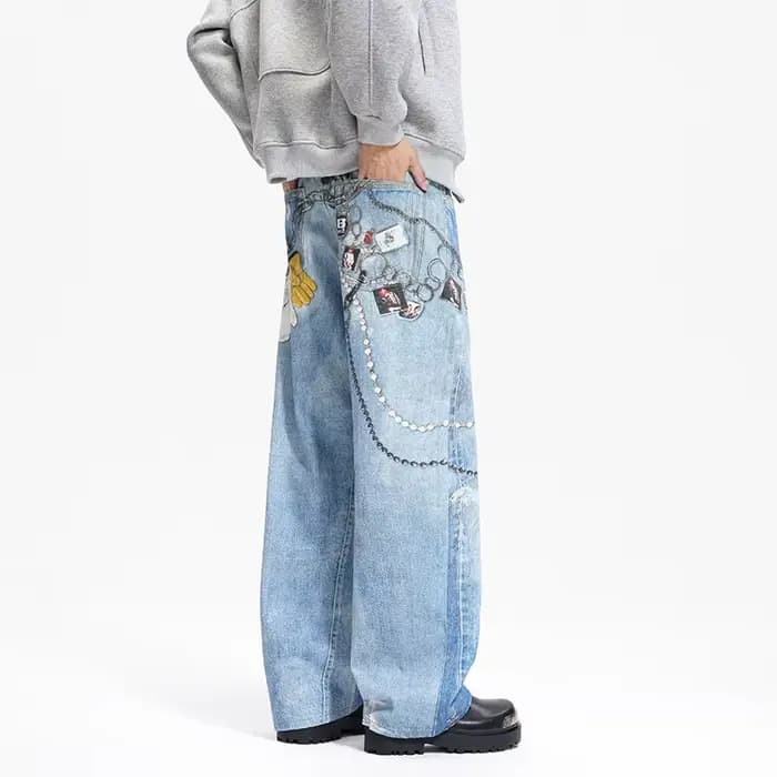 Jean en Denim avec chaîne imprimée numérique 3D