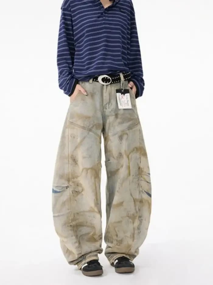 2025 Ropa Y2K Grunge en détresse bleu Baggy plissé jean pantalon pour femmes vêtements jambe large New Rock Vintage