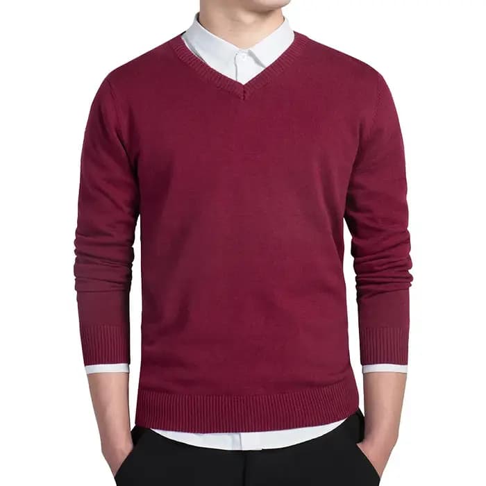 Pull Homme 2026 Automne Décontracté Col V Uni en Coton Tricoté Marque Vêtements Coupe Slim Pulls Masculins