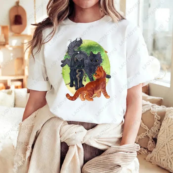 T-shirt unisexe en coton avec personnage du clan des guerriers chats