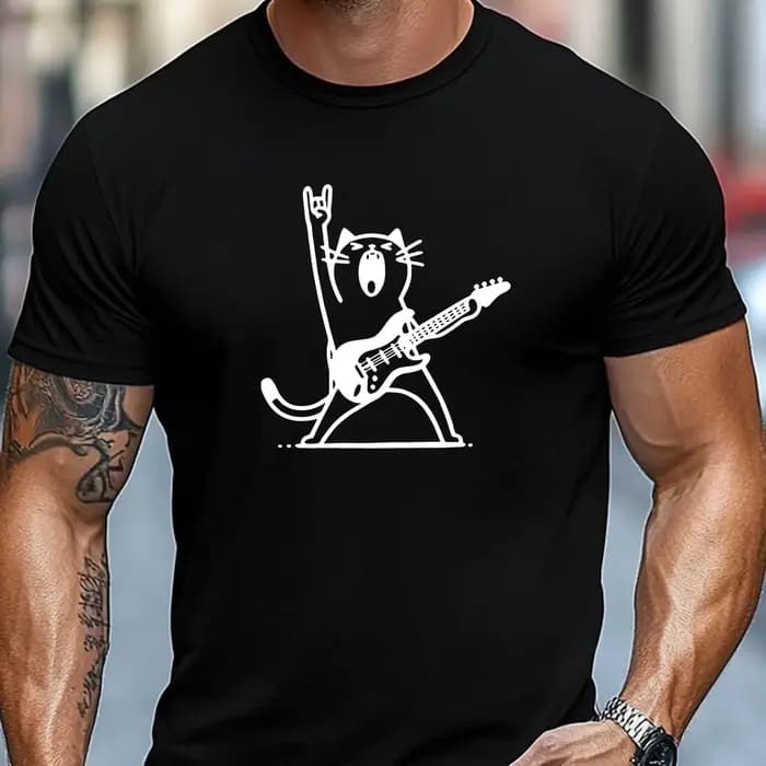 T-shirt pour homme Rock Cat Guitar Player