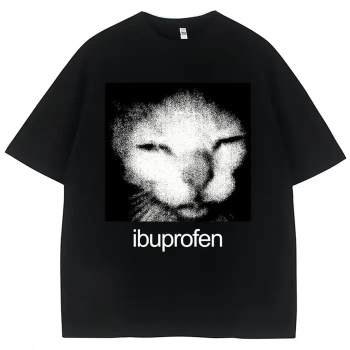 T-shirt graphique vintage amusant avec chat Ibuprofène, humoristique, décontracté, mode, Harajuku