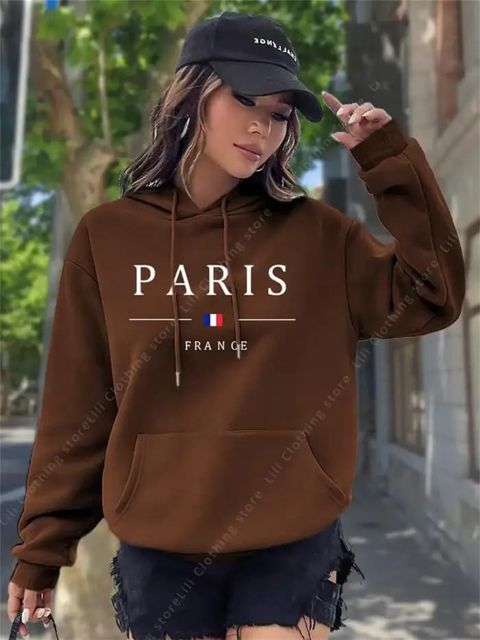 Sweat à capuche graphique PARIS pour femme – Pull-over esthétique Y2K