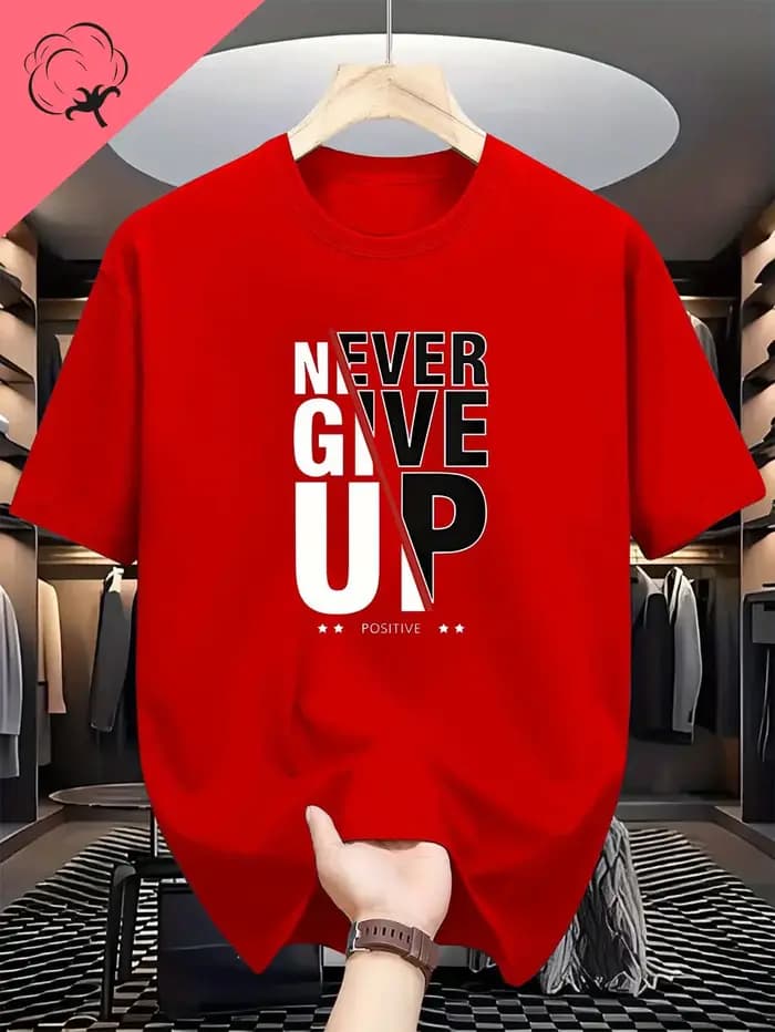 T-Shirt à manches courtes pour hommes, imprimé monogramme «positif», Never Give Up, mode lettre grap