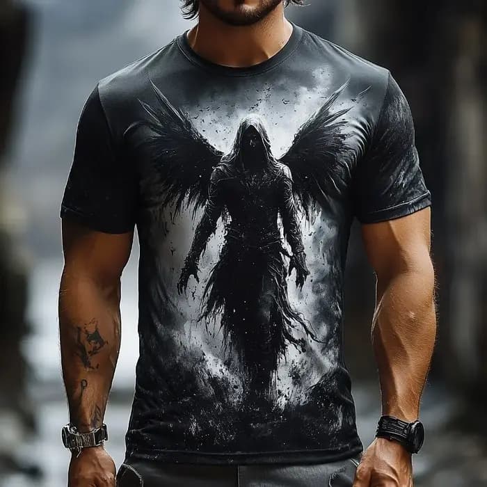 Ange imprimé hommes et femmes décontracté à manches courtes T-Shirt col rond mode tendance Super Coo
