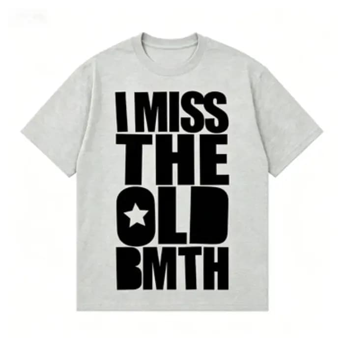 T-shirt Unisexe Oversize en Coton Lourd à Manches Courtes, Imprimé Lettres 'I Miss The Old BMTH2026'