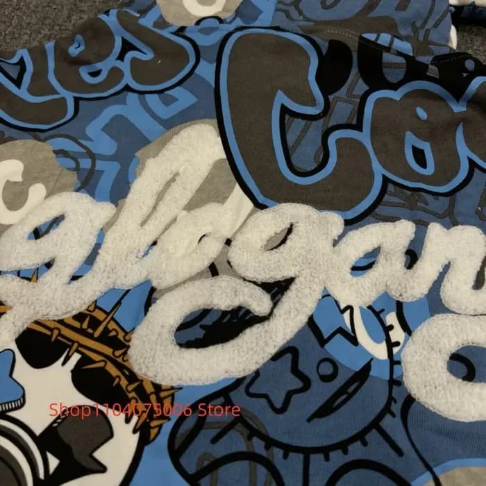 Sweat à capuche zippé pour hommes Glo Gang Streetwear dessin animé Graffiti Design doux coton décontracté mode sweat-shirt