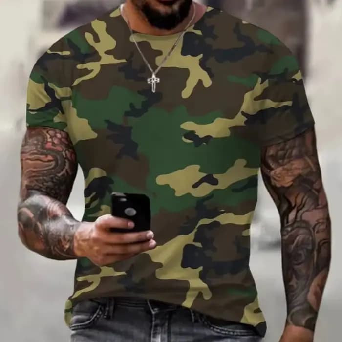 T-shirt camouflage tactique imprimé 3D pour homme