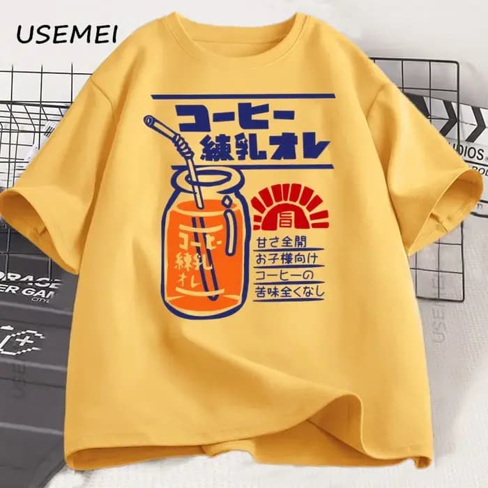Style japonais jus de fruits T-Shirt été Vintage imprimé à manches courtes coton T-Shirt drôle pour hommes haut pour femme t-shirts