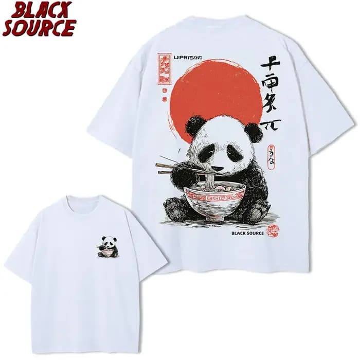 T0207 Panda profiter du temps t-shirts hommes femmes à manches courtes surdimensionné t-shirt ample été
