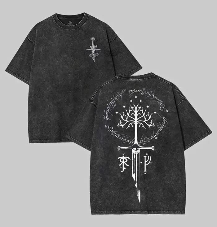 T-shirt Sauron The Rings Graphic Washed Tee Homme Femme Dark Fantasy Manches Courtes Goth Streetwear