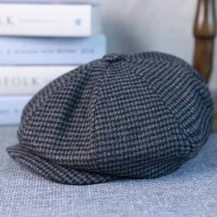 Casquette pied-de-poule Gatsby pour hommes et femmes, béret noir à carreaux, rétro britannique, casq