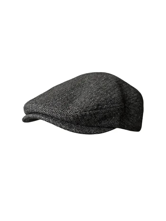Gent Tweed rétro grande taille 60cm casquettes de gavroche hommes automne laine rayé à carreaux avant chapeau à chevrons plat haut détective béret