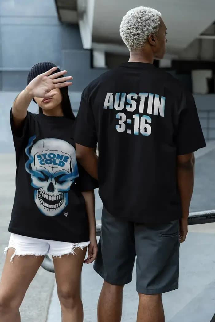 T-shirt pour homme Stone Cold Steve Austin Skull 3 16 pouces devant et derrière