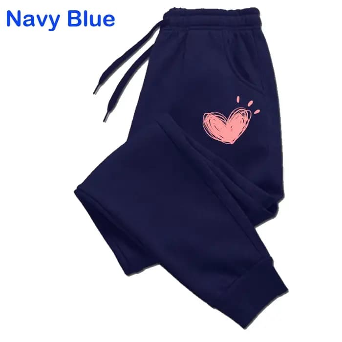 Femmes mignon coeur imprimé pantalons de survêtement automne hiver coton