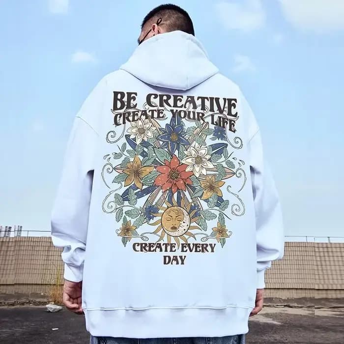 M-8XL sweat à capuche surdimensionné hommes américain soleil lune fleur imprimé