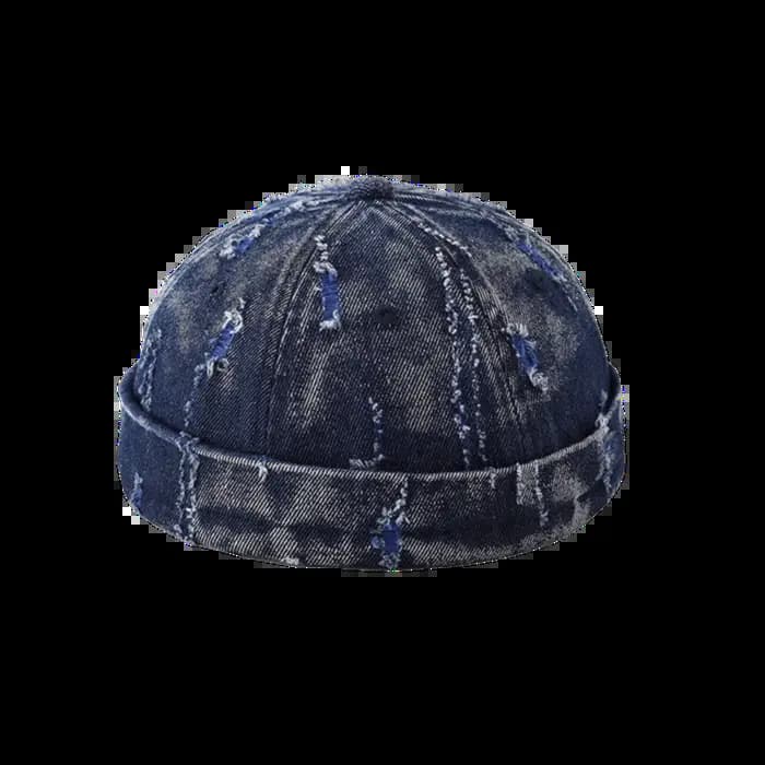 Casquette Docker en Denim Effiloché avec Imprimé Graffiti, Bonnet sans Visière, Réglable, Mélange Coton-Polyester