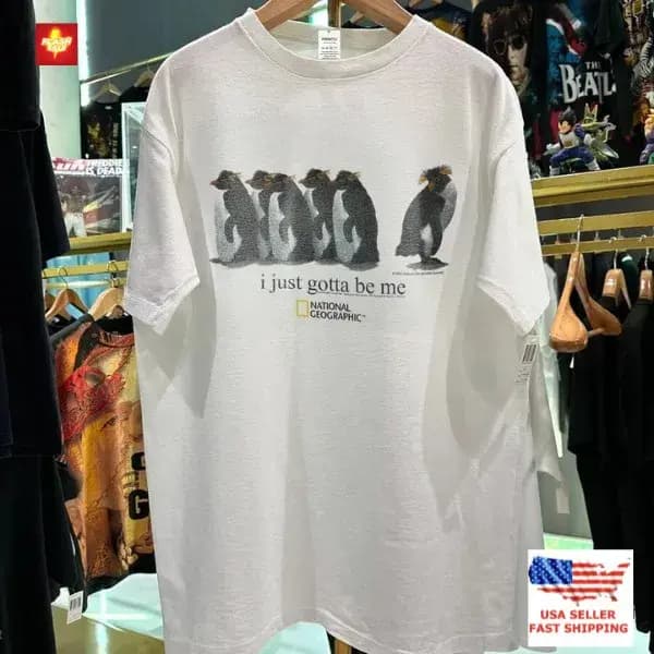 2001 'JUST GOTTA BE ME' ROCKHOPPER NAT GEO RARE T-SHIRT blanc pour hommes femmes
