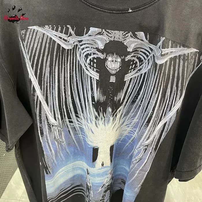 T-shirt Rétro Streetwear Saint Homme Femme Noir Délavé Effet Vieilli Imprimé Graphique Manches Courtes Coton Col Rond Printemps Été