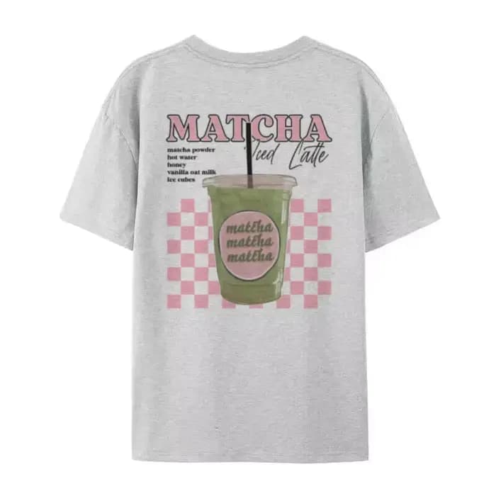Y2k Esthétique Matcha Latte Dos Imprimé T-Shirt Mignon Matcha Amant T-Shirt Egirl Lâche Rétro Haut F