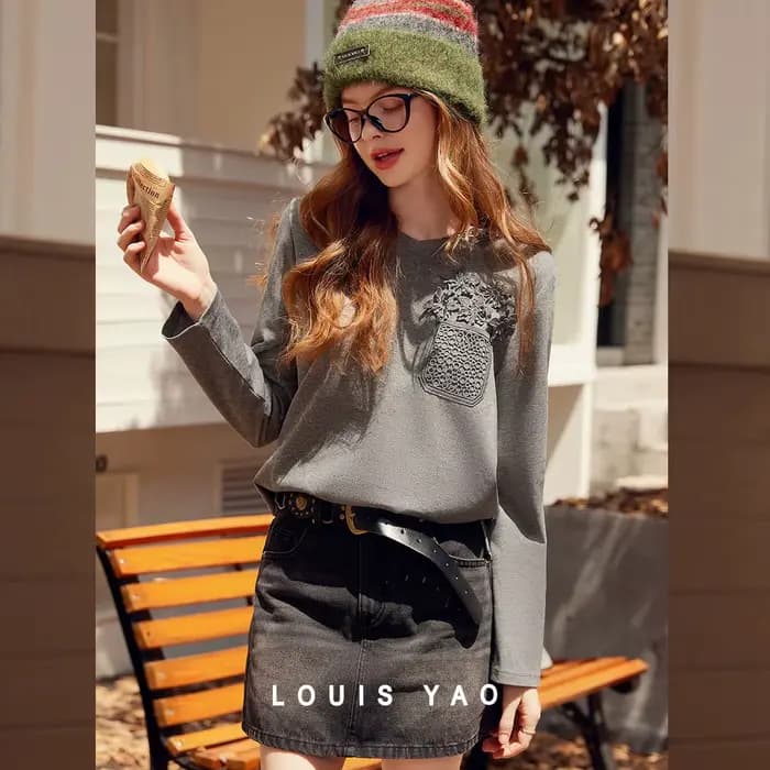 LOUIS YAO dentelle poche sweat à capuche pour femme 2025 automne femmes sweats mode Style décontracté Micro élastique