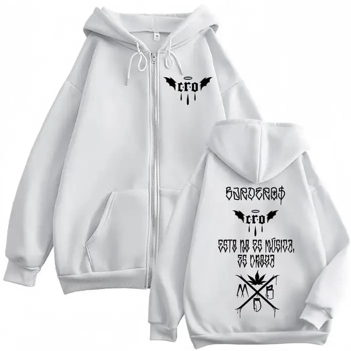 Rappeur C.R.O Double face imprimé sweat à capuche avec fermeture éclair mode Hip Hop sweat-shirts à manches longues hommes femmes vêtements décontracté pulls amples