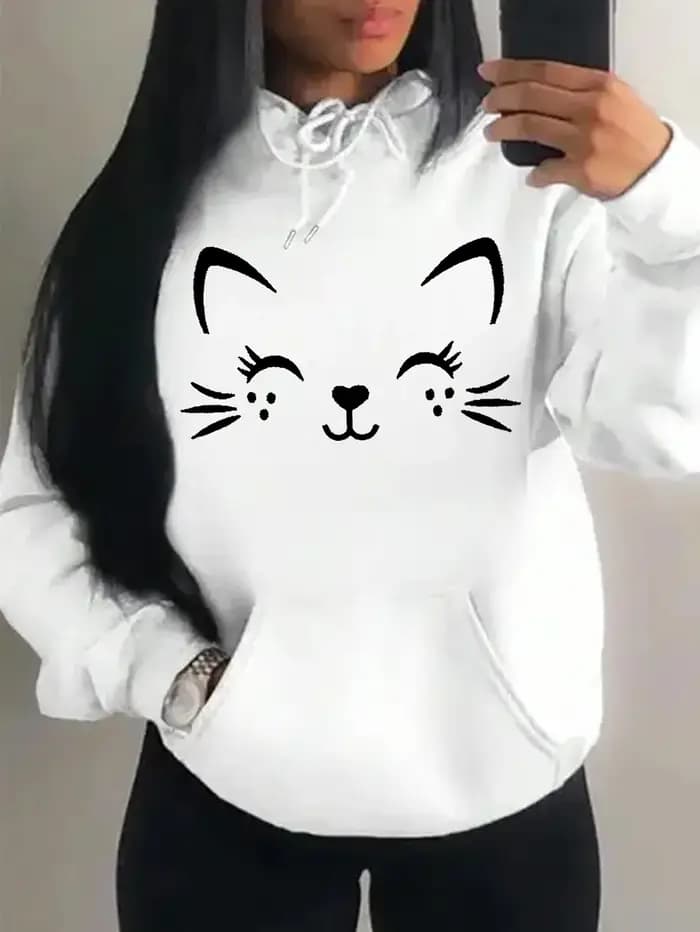 Simple mot chat motif heureux femmes sweats à capuche mode décontracté Streetwear personnalité Hip H