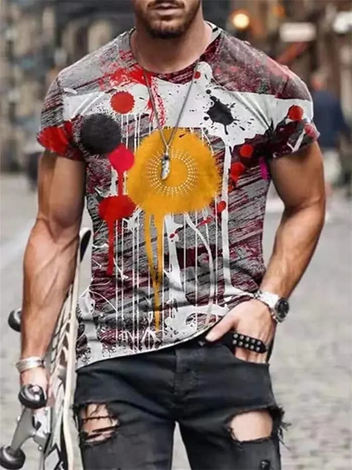 T-shirt imprimé 3D vintage pour hommes, col rond, Cool, surdimensionné, Muscle Streetwear, vêtements