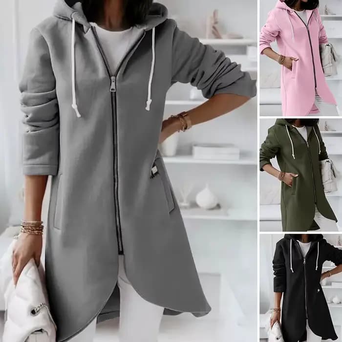 Nouveau sweat à capuche zippé long en polaire pour femme