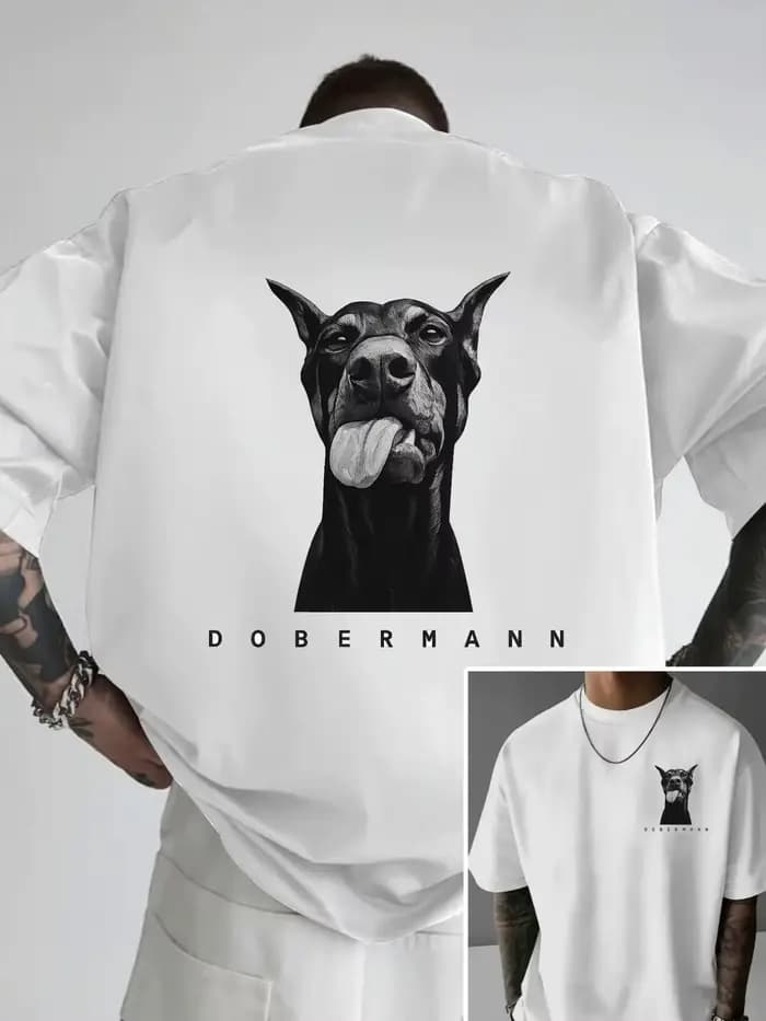 T-shirt imprimé Doberman Pinscher pour homme, pur coton et respirant, streetwear, coupe ample, décon