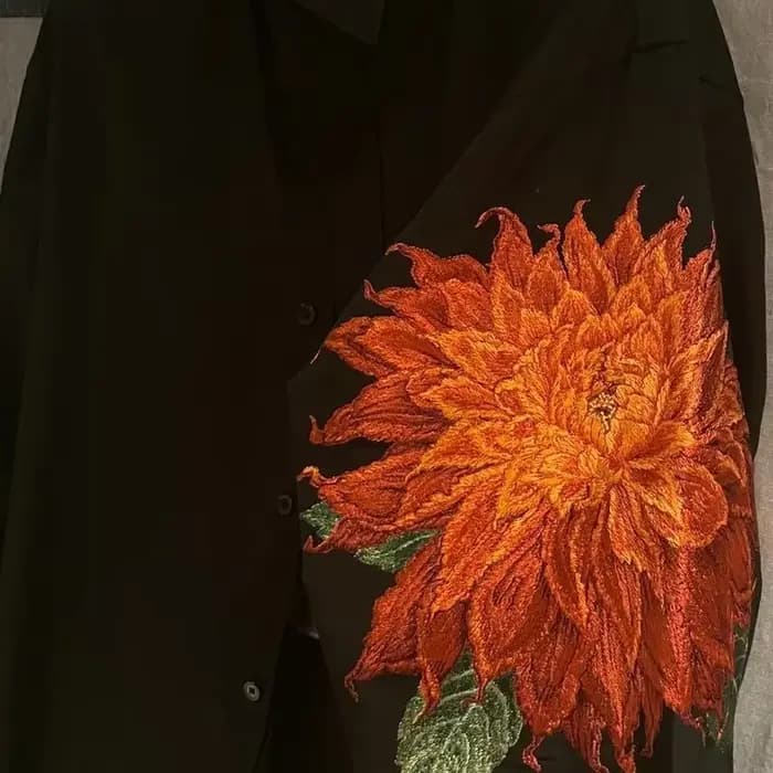 Yamamoto Style chemise à fleurs rouges hommes japonais allongé foncé brodé haut