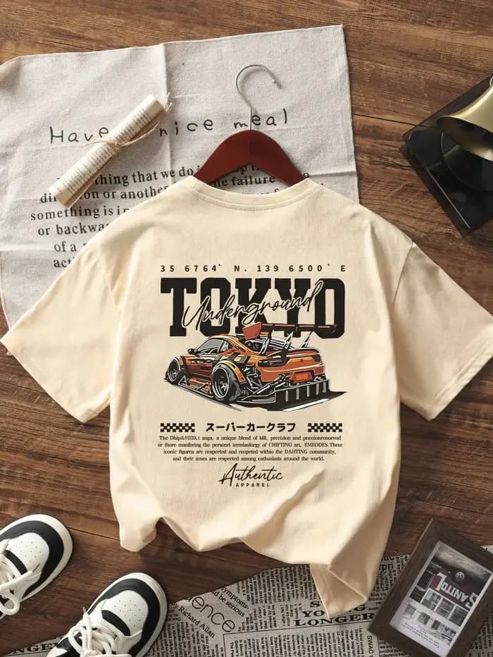 T-shirt graphique Tokyo Street Racing Car avec illustration JDM Drift