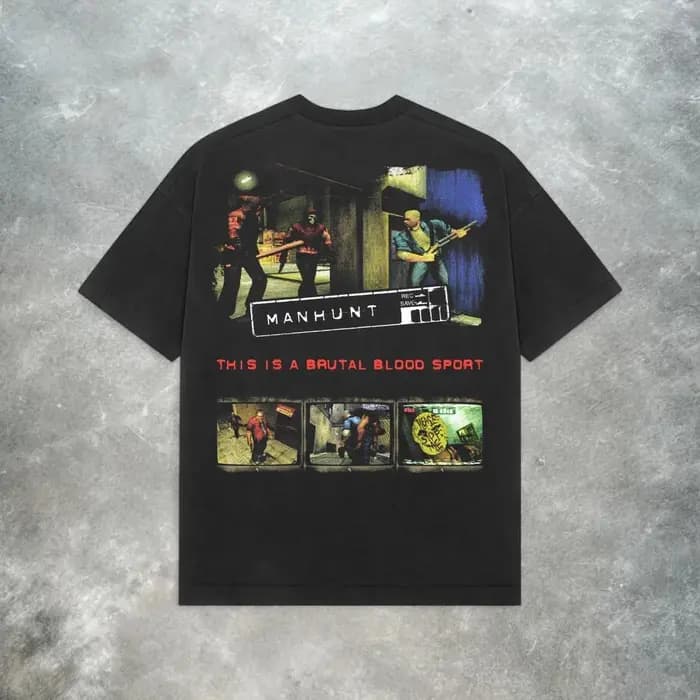 Manhunt Retro Y2K T-shirt American Street Wear pour hommes et femmes, haut ample et décontracté à co