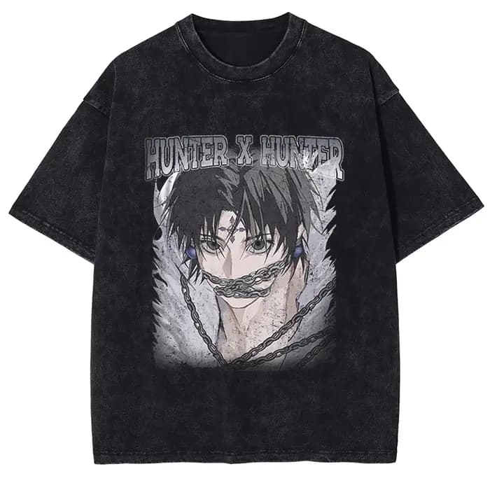 HUNTER × HUNTER Manga T-shirt graphique Chrollo Lucilfer imprimé lavé surdimensionné T-shirt hommes femmes vêtements coton à manches courtes t-shirts