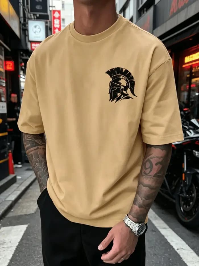 T-shirt pour homme 100% coton avec impression de casque « SPARTA »