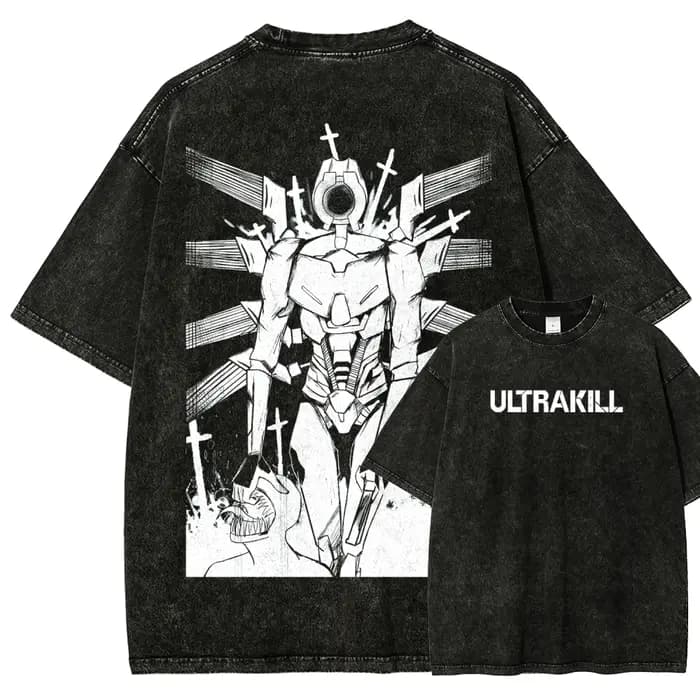 T-shirt délavé Ultrakill, Nouveau modèle 2026, Vêtement de style personnalisé, Tendance toute l'anné