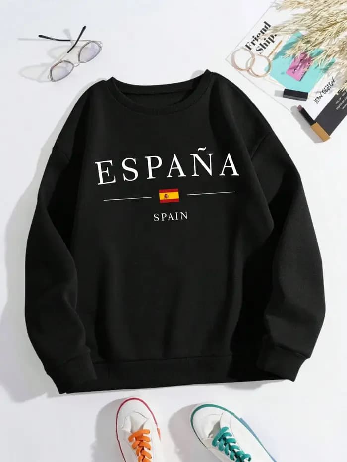 Sweat-shirt Y2K pour femmes, Design drapeau espagnol, pull ample assorti avec tout, polaire, Streetw
