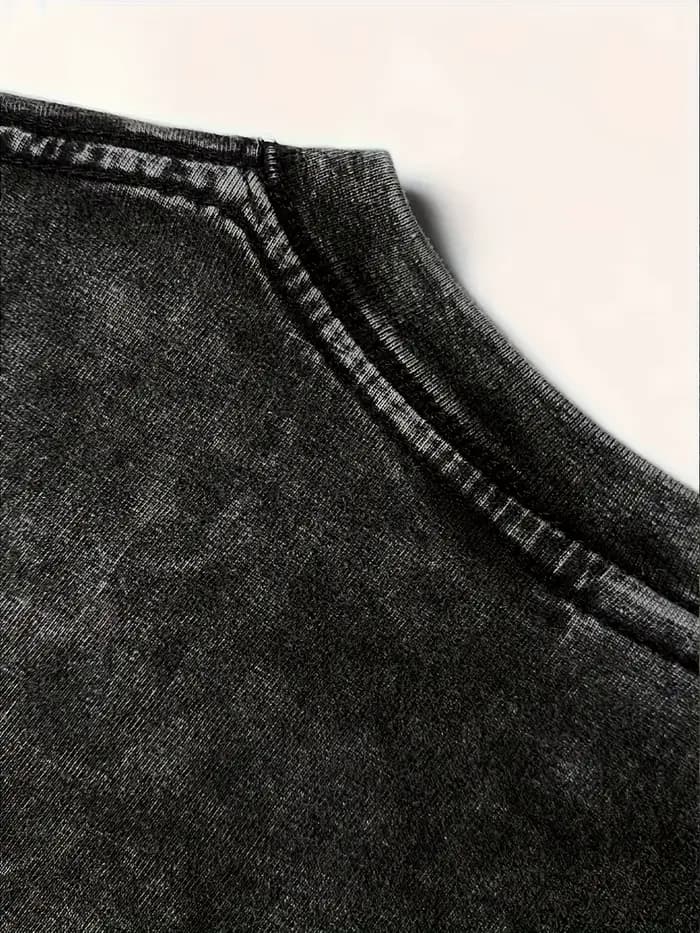 Chemise rétro délavée, vente flash du Nouvel An 2026 | Motif rétro, col rond, manches courtes pour