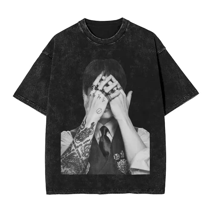 T-shirt Jungkooks Hip Hop délavé 100% coton Harajuku