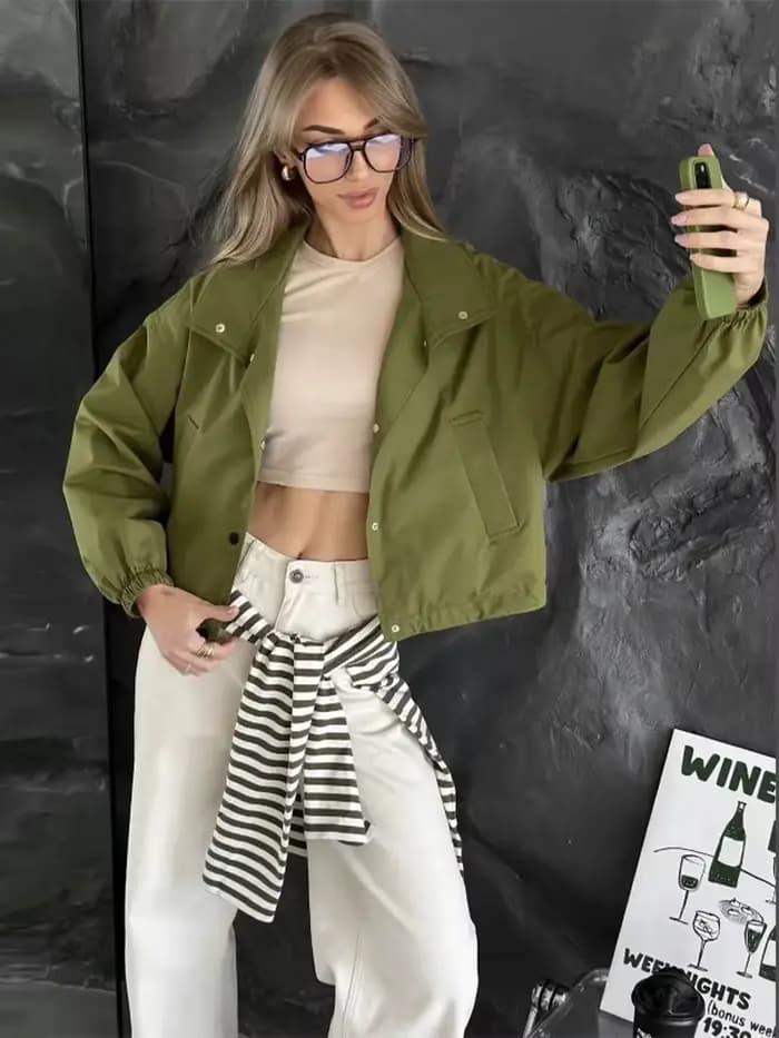 Veste surdimensionnée en cuir PU vert Olive pour femme