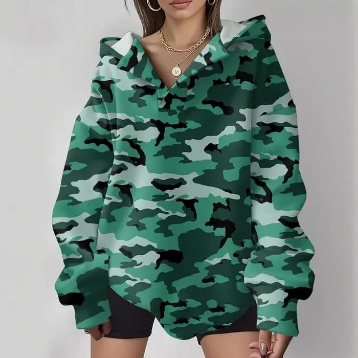 Sweat à capuche surdimensionné à col en v pour femme