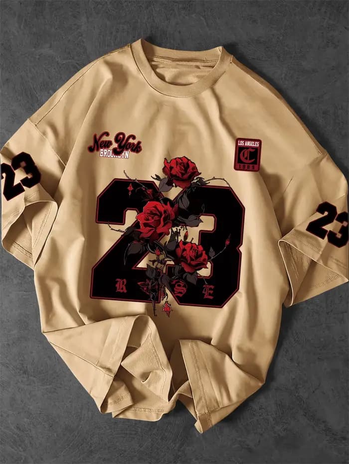 T-shirt graphique New York 23 Rose pour hommes, streetwear gothique, col rond, manches courtes, en p