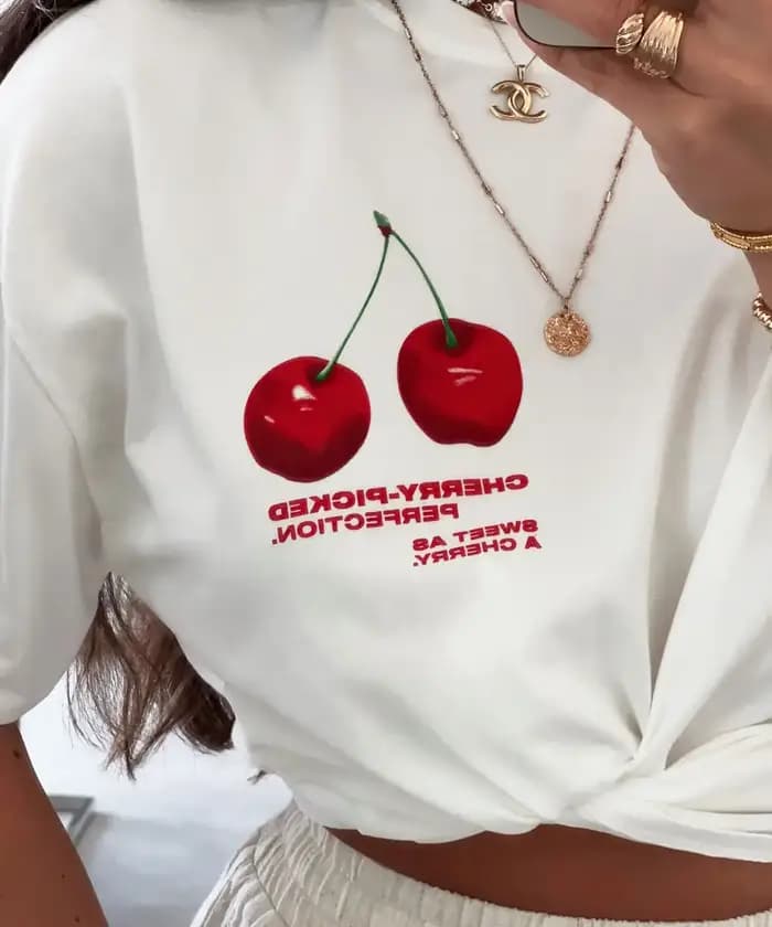 T-shirts graphiques cerise Harajuku d'été